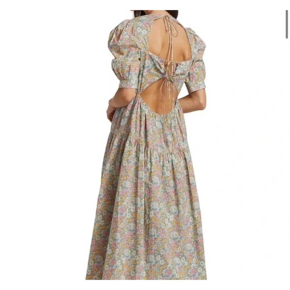 En Saison Floral Puff Sleeve Open Back Tiered Maxi Dress Multi Color Womens M